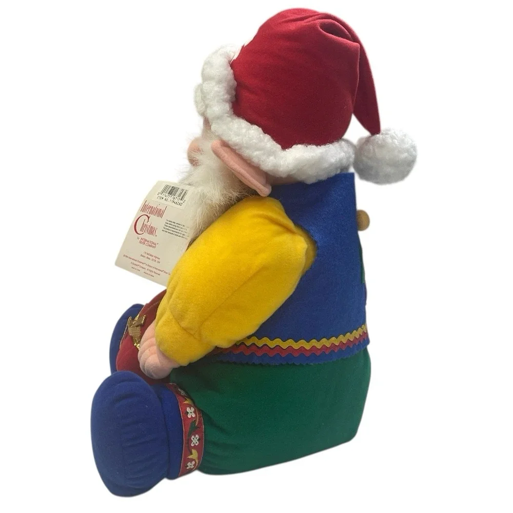 International Silver Co Santa Plush Figure w/ Gift Tag 1990s VTG